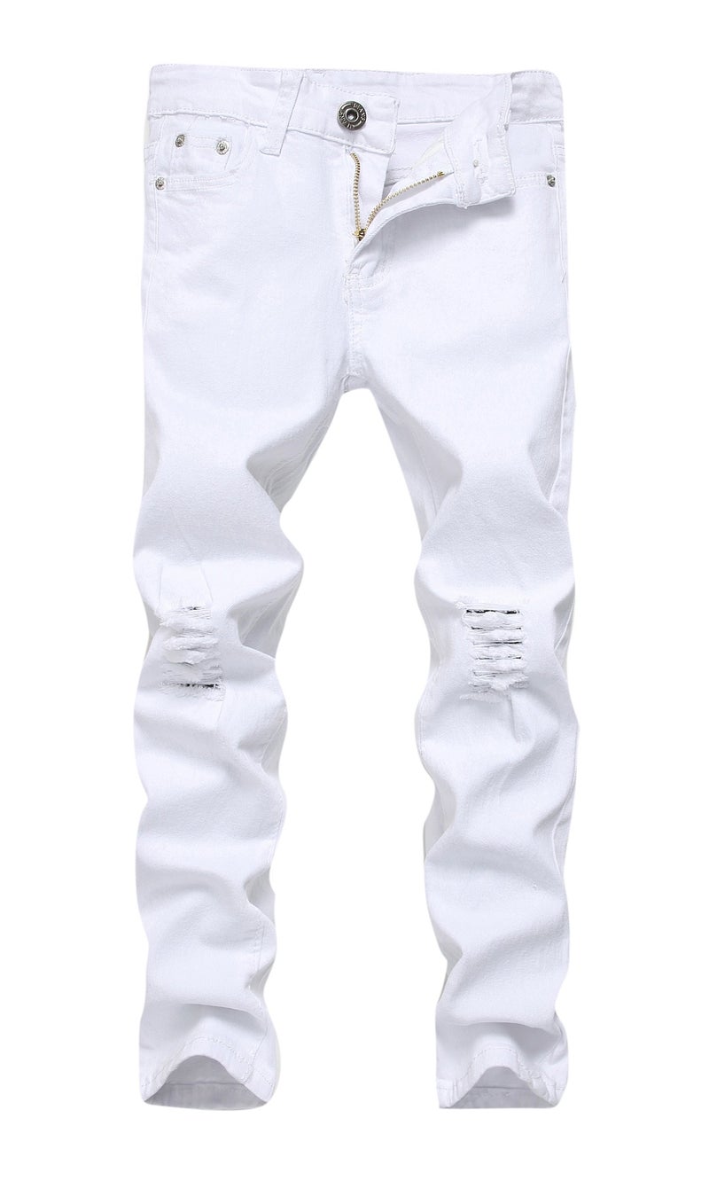 FREDD MARSHALL Boys White Skinny Fit Ripped Destroyed Distressed Stretch Slim Jeans Pants, Size 10 - Image 1